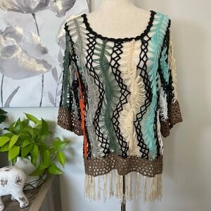 Sioni Studio Crochet Fringe Boho Top Small Y2K Festival Fairy Indie Cottage